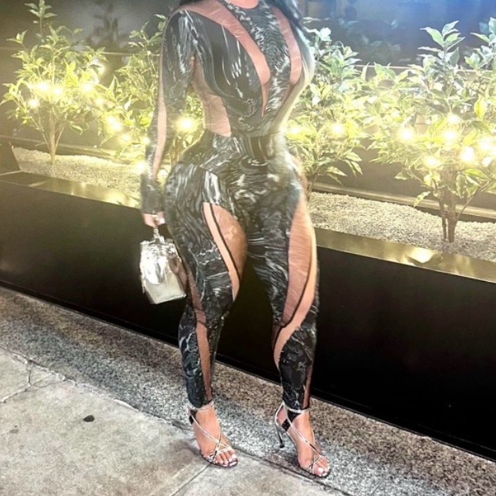 Mugler Black and Gray Snakeskin Patterned Garment